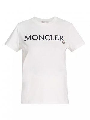 Хлопковая футболка с логотипом и короткими рукавами , белый Moncler