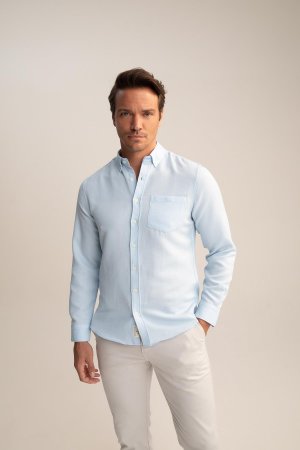Рубашка приталенного кроя с длинным рукавом , синий DeFacto
