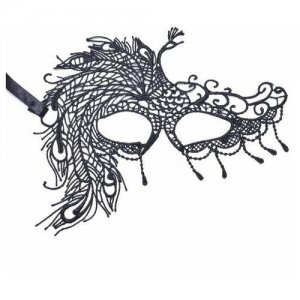 Карнавальная маска Гипюр на новый год, аксессуар голову с лентой для крепления голове / 21x19x3см Magic Time. Цвет: черный