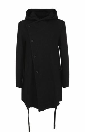 Однобортное пальто с капюшоном из смеси хлопка и шерсти Lost&Found. Цвет: черный