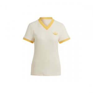Originals Clover Solid Color Logo Print V-Neck Short Sleeve T-Shirt Women Tops Milk-White IB2042 Adidas