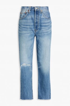 Потертые зауженные джинсы с высокой посадкой Re/Done, средний деним Re/done