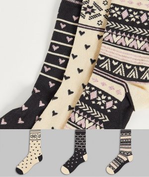 Набор из 3 хлопковых носков до щиколотки с узором «фэйр-айл» -Разноцветный Jonathan Aston