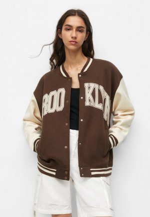 Куртка-бомбер Brooklyn PULL&BEAR, цвет dark brown Pull&Bear