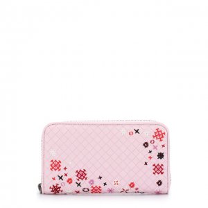 Кожаное портмоне с плетением intrecciato и вышивкой Bottega Veneta. Цвет: розовый