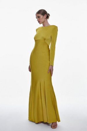 Тканое платье мидакси из крепа с атласной спинкой и длинными рукавами, желтый Karen Millen
