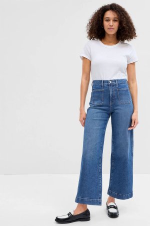 Укороченные джинсы с завышенной талией и широкими штанинами Gap, синий GAP