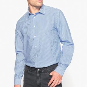 Рубашка узкого покроя в полоску, 100% хлопок La Redoute Collections. Цвет: в полоску белый/синий