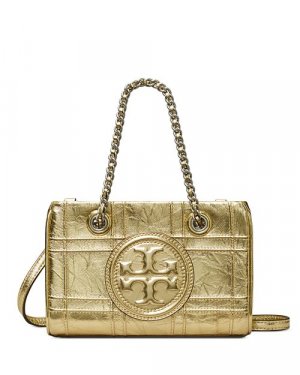 Миниатюрная сумка-тоут с цепочкой Fleming Soft Metallic Quilt , цвет Gold Tory Burch