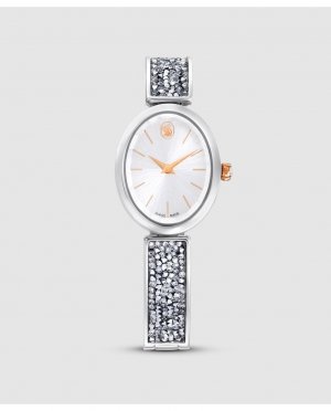 Женские часы Crystal Rock Oval с металлическим браслетом и камнями серебристого цвета , серебро Swarovski