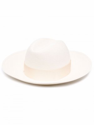 Соломенная шляпа с лентой Borsalino. Цвет: белый