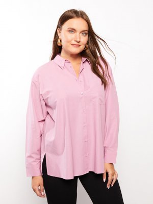 Однотонная женская рубашка из поплина больших размеров с длинными рукавами LC WAIKIKI