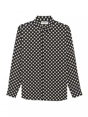 Рубашка с воротником Yves из матового и блестящего шелка в горошек , черный Saint Laurent