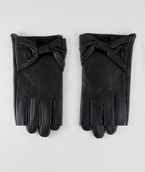 Кожаные перчатки для сенсорных экранов с бантами ASOS DESIGN. Цвет: черный