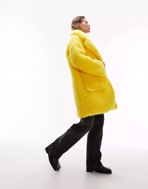 Желтое объемное пальто борга Topshop. Цвет: желтый