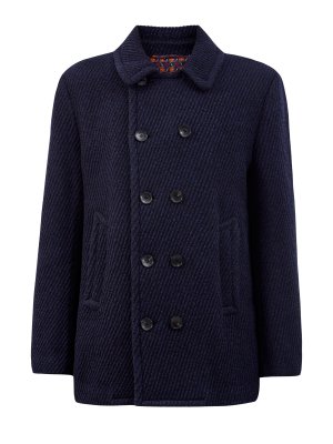 Укороченное двубортное пальто из шерстяной саржи ETRO. Цвет: синий