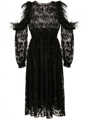 Кружевное платье с длинными рукавами Ainea. Цвет: чёрный