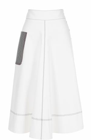 Хлопковая юбка А-силуэта с накладным карманом Aquilano Rimondi. Цвет: белый