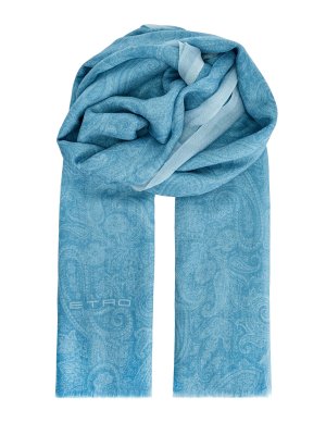 Кашемировый шарф с принтом пейсли и бахромой ETRO. Цвет: голубой