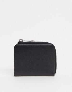 Черный кожаный бумажник-визитница с круговой молнией ASOS DESIGN