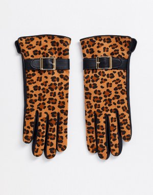 Черные кожаные перчатки с леопардовым принтом -Мульти Barneys Originals