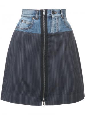 Мини-юбка в полоску с джинсовым поясом Maison Margiela. Цвет: синий