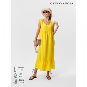 Сарафан лен, размер 164-100-108, желтый Ostraya Roza. Цвет: фиолетовый