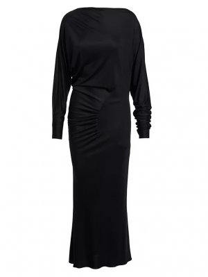 Платье Oron со сборками и длинными рукавами , черный Khaite