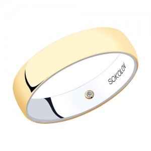 Обручальное кольцо из комбинированного золота с бриллиантом, comfort fit SOKOLOV