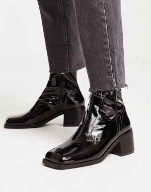 Лакированные черные ботинки-носки на каблуке Schuh Blake