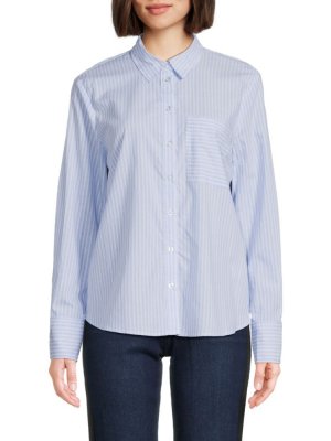 Рубашка на пуговицах в вертикальную полоску , цвет White Blue Ellen Tracy