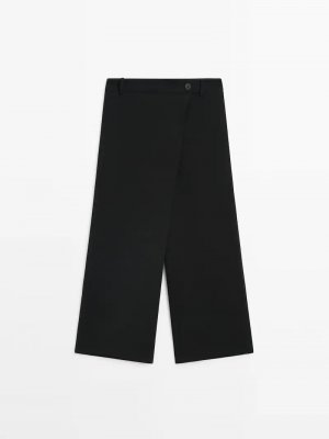 Черные брюки-парео из смесовой шерсти , черный Massimo Dutti