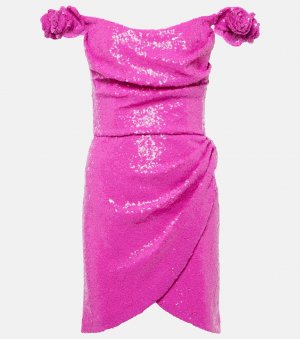 Мини-платье с пайетками и цветочной аппликацией , розовый Costarellos