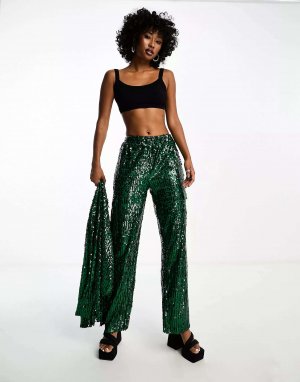 Изумрудно-зеленые широкие брюки карго с пайетками Extro & Vert. Цвет: зеленый