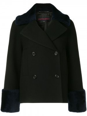 Двубортное пальто с манжетами из овечьего меха Martin Grant. Цвет: черный