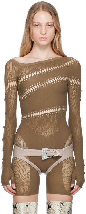 Короткие кожаные шорты Oshun бежевого цвета Poster Girl
