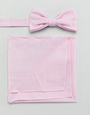 Галстук-бабочка и платок для нагрудного кармана из легкой жатой ткани Gianni Feraud. Цвет: розовый