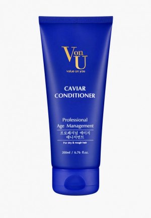 Кондиционер для волос Von U объем и увлажнение корейский / Бальзам сухих, седых вьющихся Caviar Conditioner 200 мл. Цвет: белый