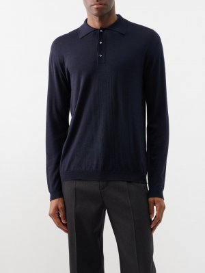 Трикотажная рубашка-поло из смесовой шерсти , синий Lardini