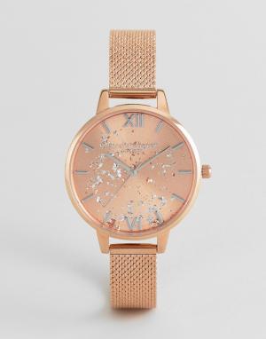 Часы цвета розового золота с сетчатым браслетом OB16GD12 Olivia Burton. Цвет: мульти