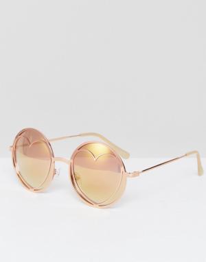 Радужные солнцезащитные очки с отделкой в форме сердца Missguided. Цвет: золотой