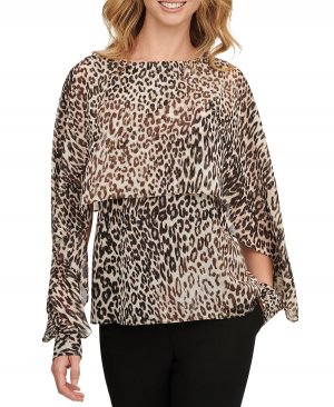 Женская блузка с леопардовым принтом и рукавами-накидкой, мульти DKNY