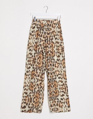 Пляжные брюки с леопардовым принтом -Коричневый цвет Missguided