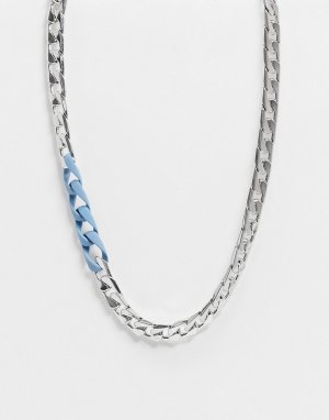 Серебристое массивное ожерелье с голубыми резиновыми звеньями DesignB-Серебряный DesignB London