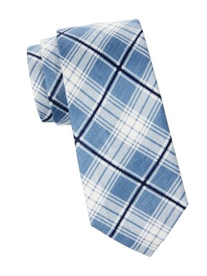 Шелковый галстук в клетку , синий Brioni