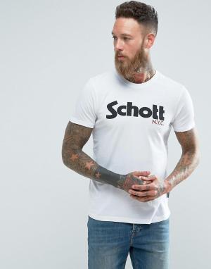 Белая узкая футболка с логотипом Schott. Цвет: белый