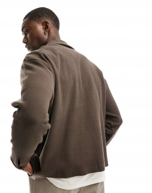 Коричневая куртка Харрингтон в рубчик из джерси ASOS. Цвет: коричневый