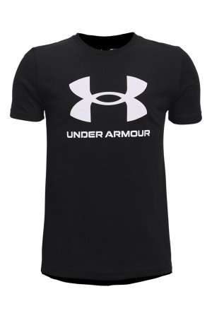 Молодежная футболка в спортивном стиле с логотипом для мальчиков , черный Under Armour