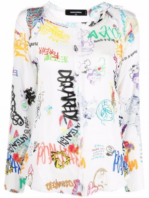 Блузка с длинными рукавами и принтом граффити Dsquared2. Цвет: белый