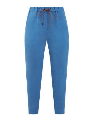 Укороченные брюки из шелка и льна с ювелирными цепочками RE VERA. Цвет: синий